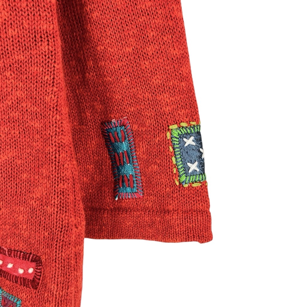 Icelandic Design Cardigan Sweater Linen Cotton Button Front Orange Patchwork M - Picture 10 of 14